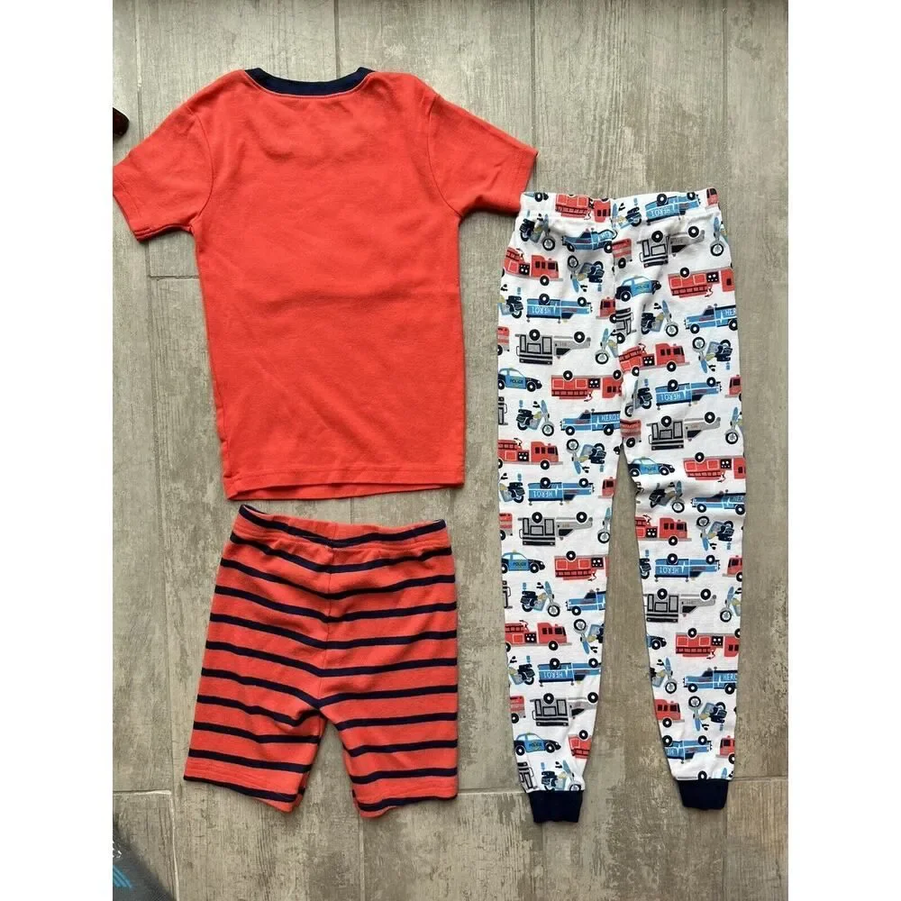 Fire Truck Chief Rescue Squad Police 3 Piece Pajama Set Pjs Toddler Boys 5 Sleep